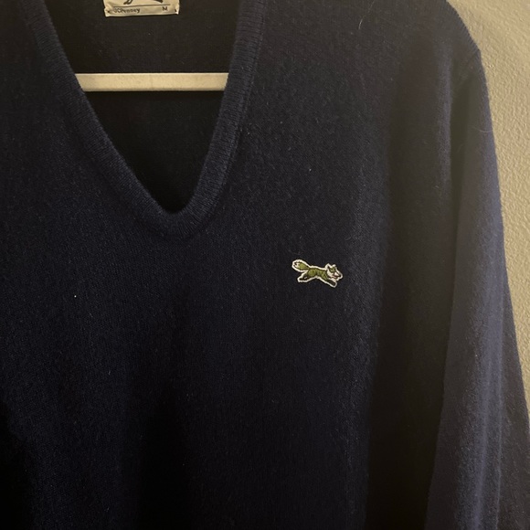The Fox Sweater Mens Sz M  V Neck Long Sleeve Blue Wool Blend Vintage C - Picture 2 of 7